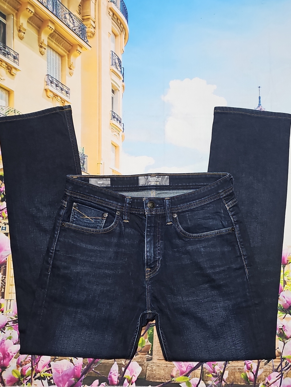 Revtown Dark Blue Slim Straight Sharp Jeans Classic Everyday Denim 30x30